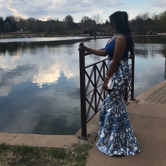 Royal Blue 2 Piece Prom Dress - Picture 3 of 5